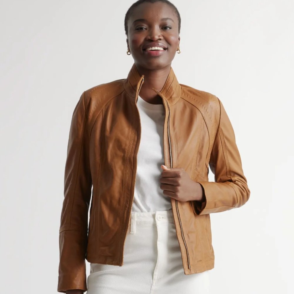 100% Leather Stand-Collar Jacket